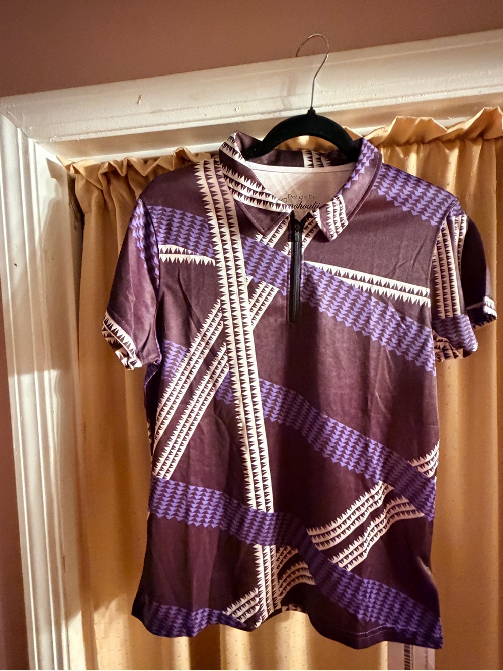 Women's Purple Patterned Polo Jersey with Cream Accents